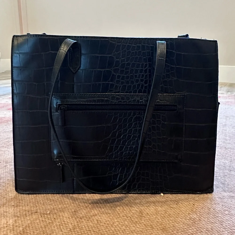 BEIS Black Croc-Embossed Tote Bag